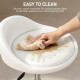 PU Leather Rolling Stool, Height Adjustable Swivel Salon Chair with Backrest and Foot Rest for Spa, Tattoo, White