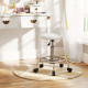 PU Leather Rolling Stool, Height Adjustable Swivel Salon Chair with Backrest and Foot Rest for Spa, Tattoo, White