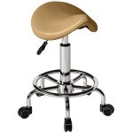 Saddle Stool, PU Leather Adjustable Rolling Salon Chair, Light Brown