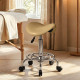 Saddle Stool, PU Leather Adjustable Rolling Salon Chair, Light Brown