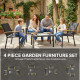 Outdoor 4 Piece Set Patio Furniture with Sofa, Tempered Glass Tabletop for Garden Backyard Porch, Black