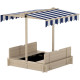 Kids Wooden Sandbox Outdoor Backyard Playset Children Play Station w/ Adjustable Canopy & Convertible Bench Sand for 3-7 Years Old
