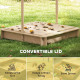 Kids Wooden Sandbox Outdoor Backyard Playset Children Play Station w/ Adjustable Canopy & Convertible Bench Sand for 3-7 Years Old