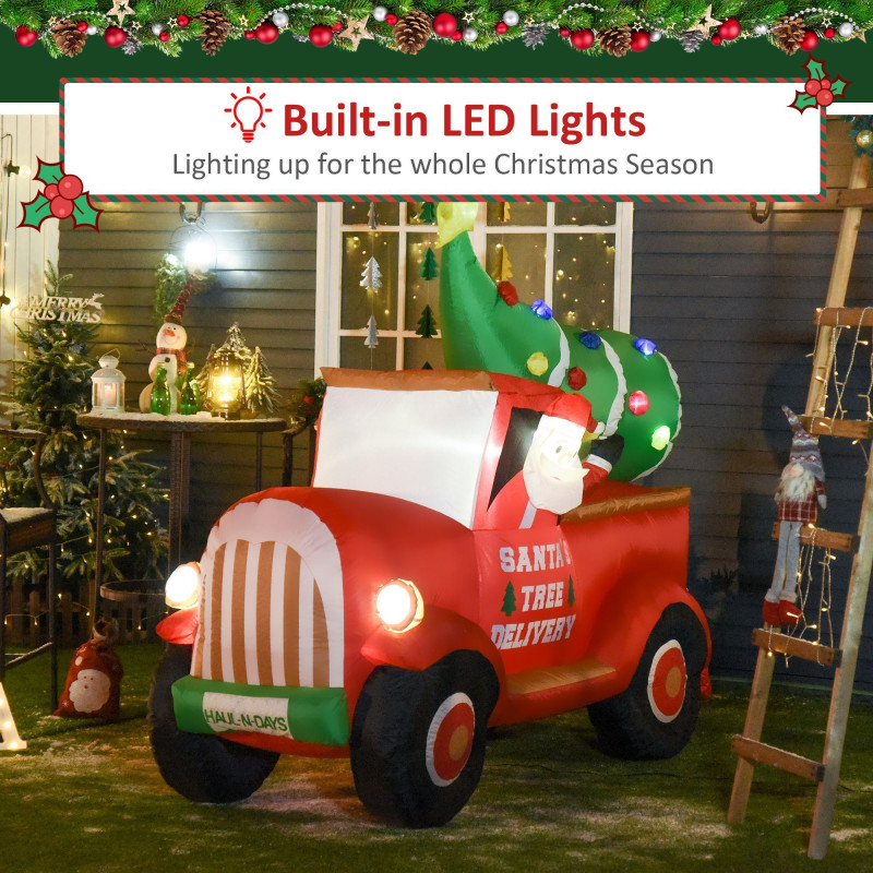 6ft Christmas Inflatable Santa Claus Driving A Truck with LED Lights, Blow-Up Outdoor LED Yard Display for Lawn, Garden, Party