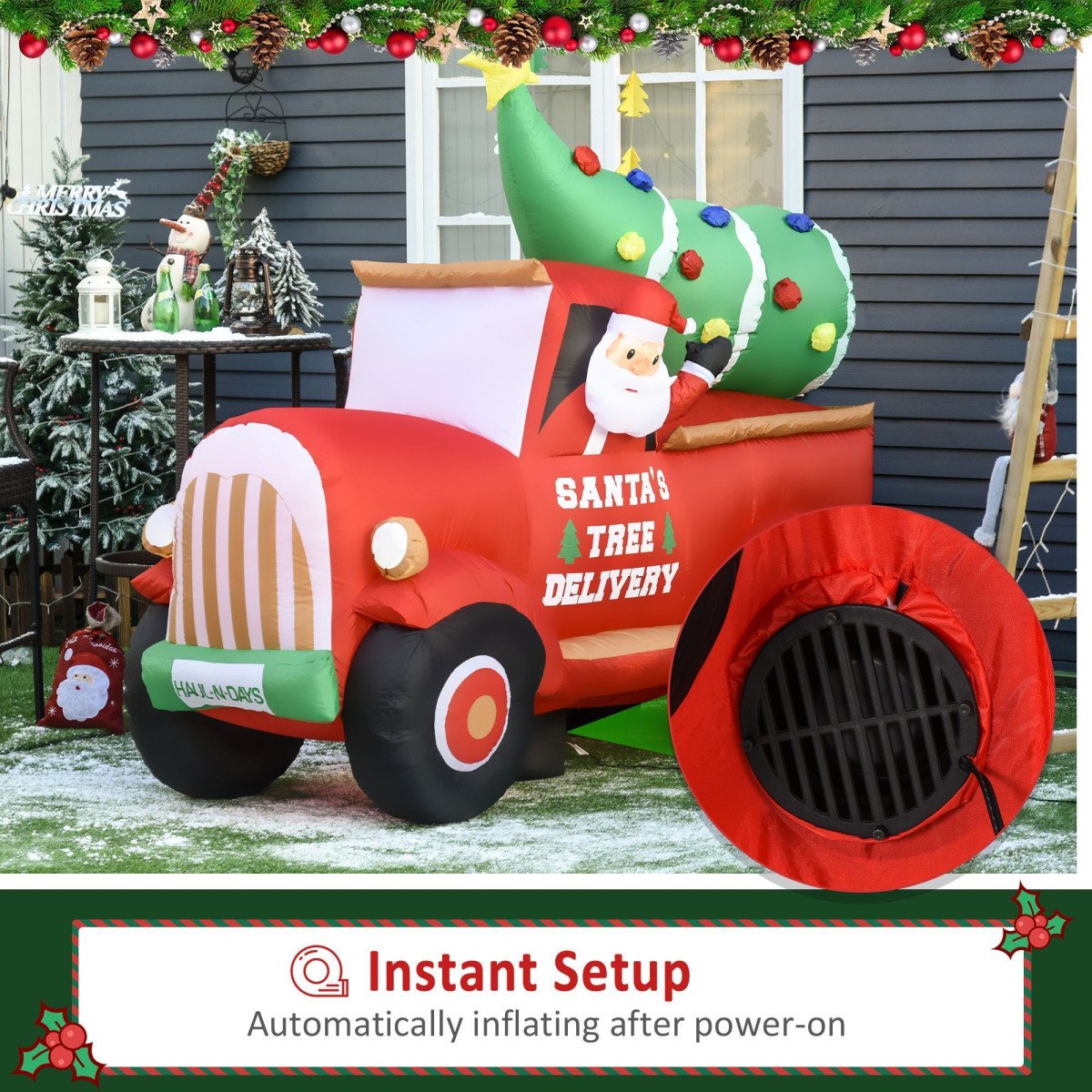 6ft Christmas Inflatable Santa Claus Driving A Truck with LED Lights, Blow-Up Outdoor LED Yard Display for Lawn, Garden, Party