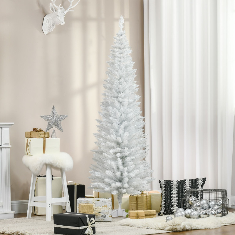 6 FT Christmas Tree Classic Tree Holiday Indoor Decoration, with Stable Plastic Base, White
