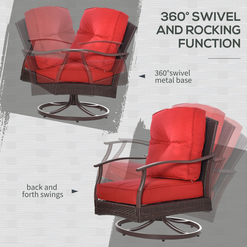 4 PCS Patio PE Rattan Wicker Sofa Set Outdoor Conversation Furniture w/ Two Tier Tea Table & Cushions, Red