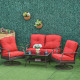 4 PCS Patio PE Rattan Wicker Sofa Set Outdoor Conversation Furniture w/ Two Tier Tea Table & Cushions, Red