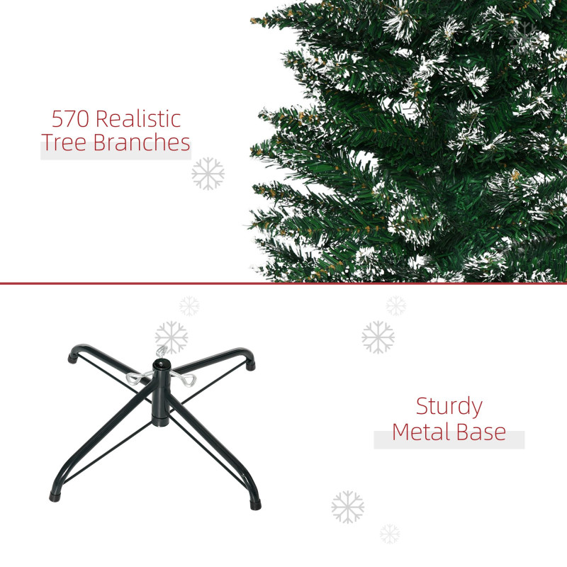 6FT Artificial Snow Dipped Christmas Tree Xmas Pencil Tree Holiday Home Indoor Decoration with Foldable Black Stand, Green
