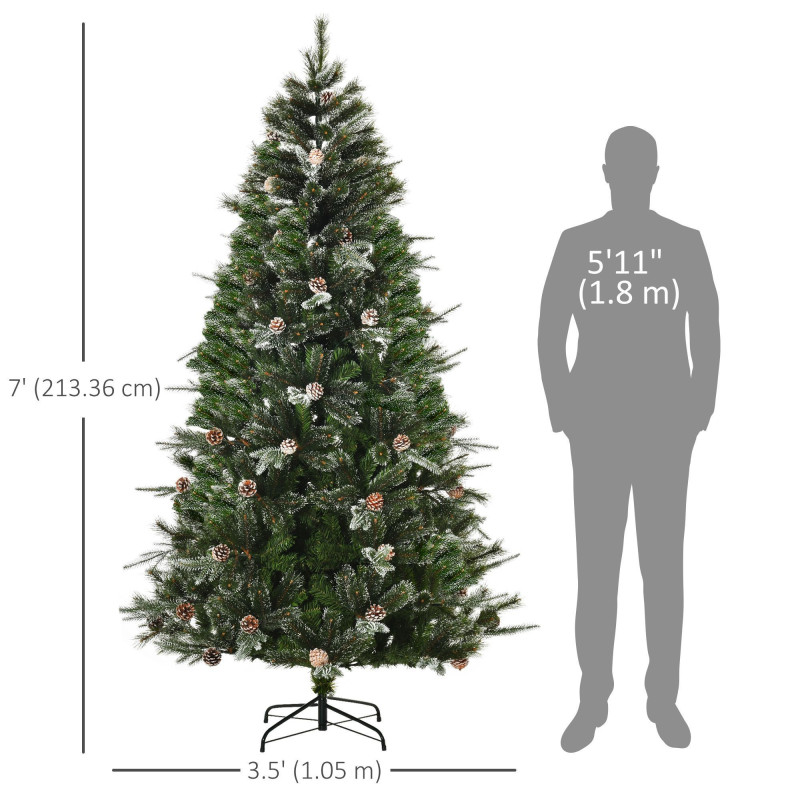 HOMCM 7FT Artificial Christmas Snow Pine Tree Holiday Home Xmas Decoration with Automatic Open, Pinecone, Green
