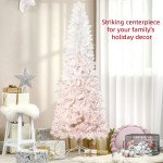 6ft Pencil Artificial Christmas Tree with Pine Realistic Branches, Auto Open, Pink and White