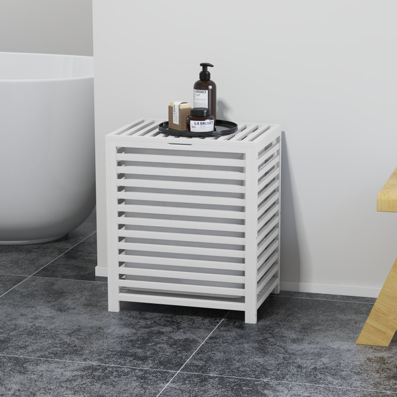 Laundry Basket, Laundry Hamper with Removable Liner Bag, 55L, White