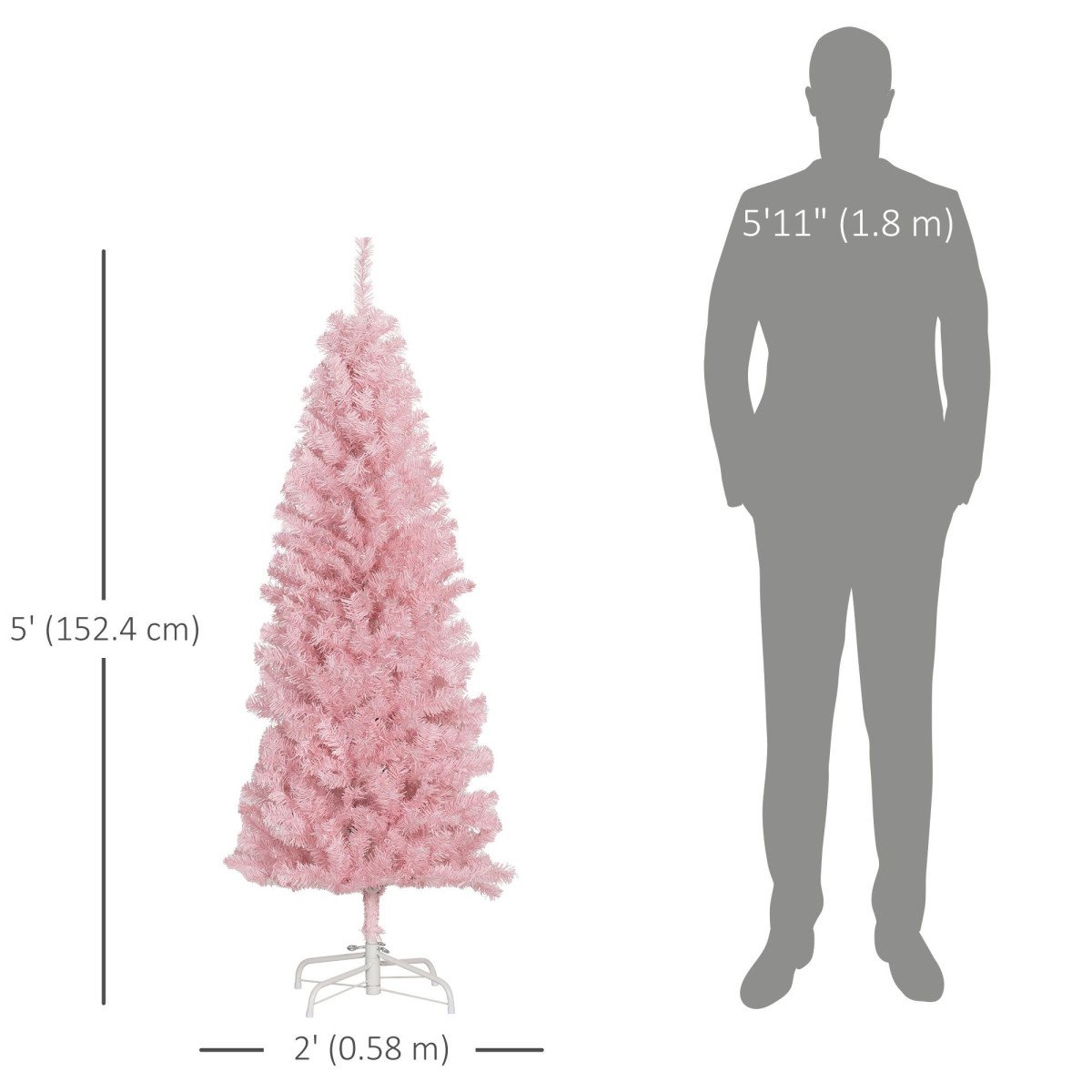 5FT Pencil Christmas Tree, Artificial Christmas Tree with Automatic Open for Home Party, Pink
