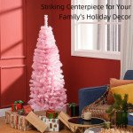 5FT Pencil Christmas Tree, Artificial Christmas Tree with Automatic Open for Home Party, Pink
