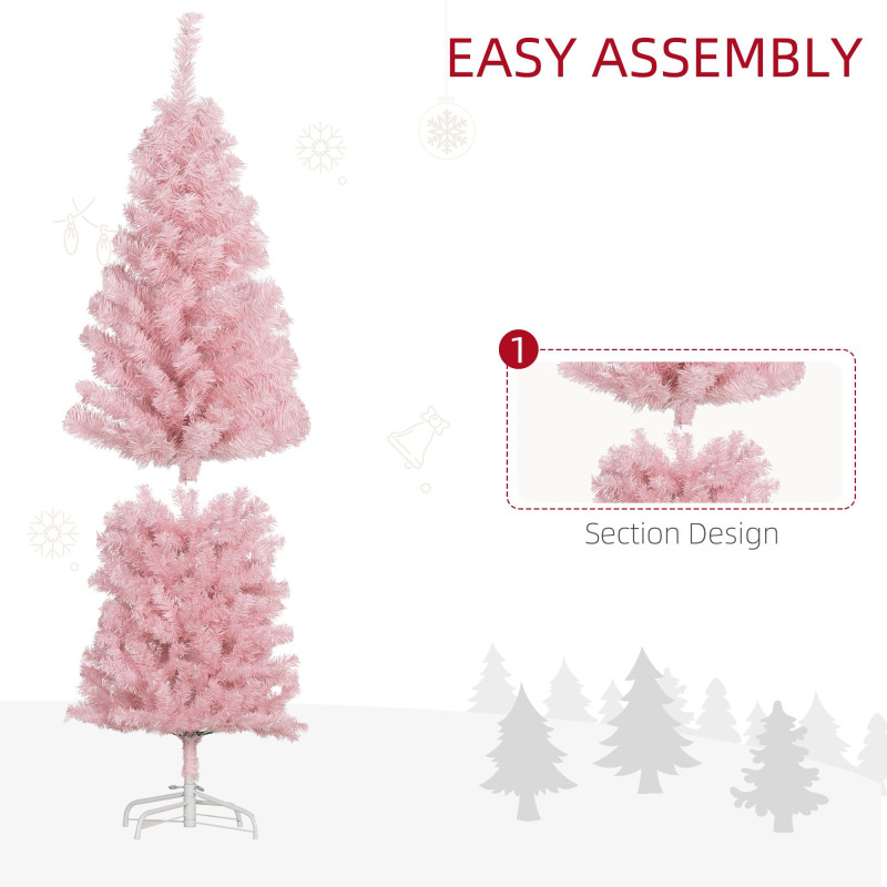 5FT Pencil Christmas Tree, Artificial Christmas Tree with Automatic Open for Home Party, Pink