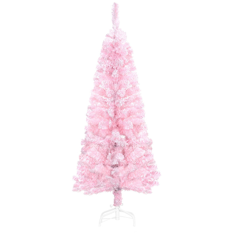 4 ft Flocked Pencil Christmas Tree, Artificial Christmas Tree with Realistic Branches, Auto Open and Steel Base, Pink