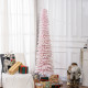 7ft Snow-Flocked Artificial Christmas Tree, Slim Pencil Xmas Tree with 490 Realistic Branches, Metal Base, Pink