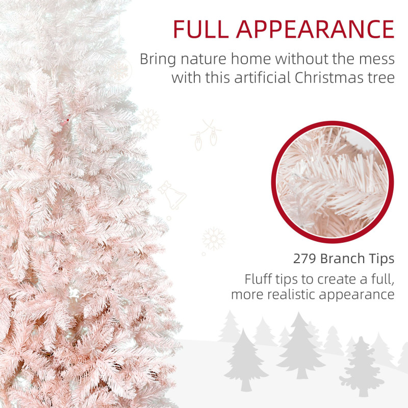 5ft Pencil Artificial Christmas Tree with Pine Realistic Branches, Auto Open, Pink and White
