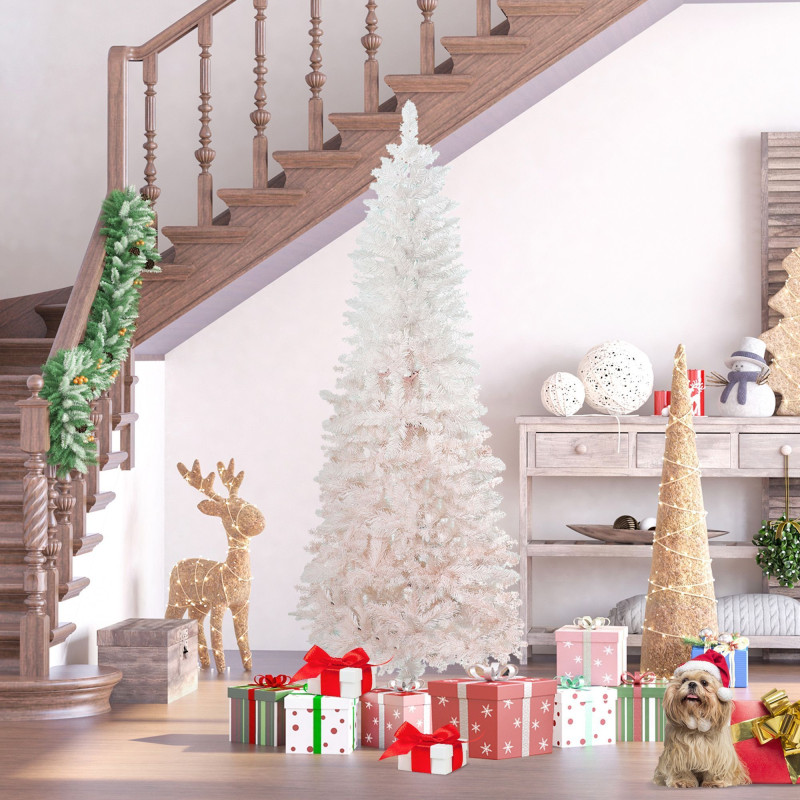 5ft Pencil Artificial Christmas Tree with Pine Realistic Branches, Auto Open, Pink and White