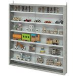 7-Tier Display Cabinet, Shot Glass Display Case, Glass Curio Cabinet with 2 Glass Doors and 6 Adjustable Shelves, Grey