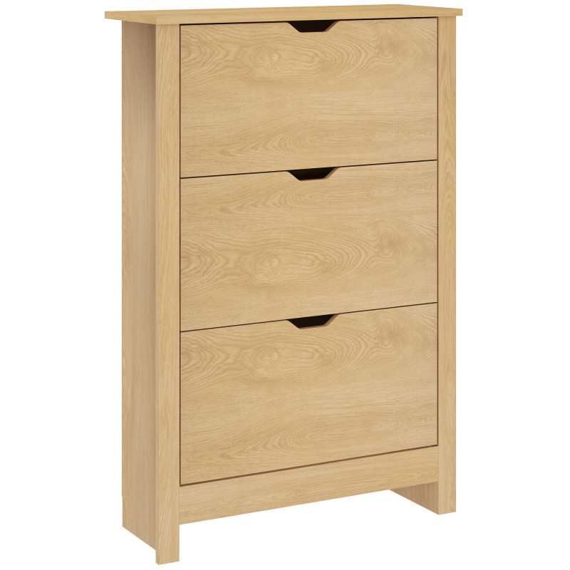 Shoe Storage Cabinet with 3 Flip Drawers and Adjustable Shelves for 18 Pairs of Shoes, Natural Wood