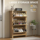 Shoe Storage Cabinet with 3 Flip Drawers and Adjustable Shelves for 18 Pairs of Shoes, Natural Wood