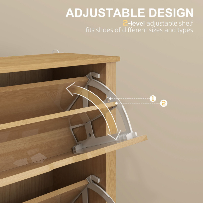 Shoe Storage Cabinet with 3 Flip Drawers and Adjustable Shelves for 18 Pairs of Shoes, Natural Wood