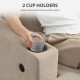 3 Seater Sofa with USB Ports & Cup Holders, Chenille-Feel Upholstered Couch for Living Room, Light Brown