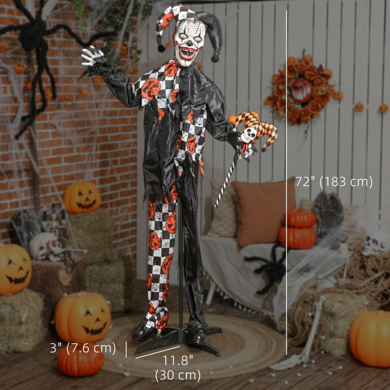 Life Size Halloween Animated Clown with Red Light Up Eyes, Sound Activated Scary Halloween Decorations, Battery Operated