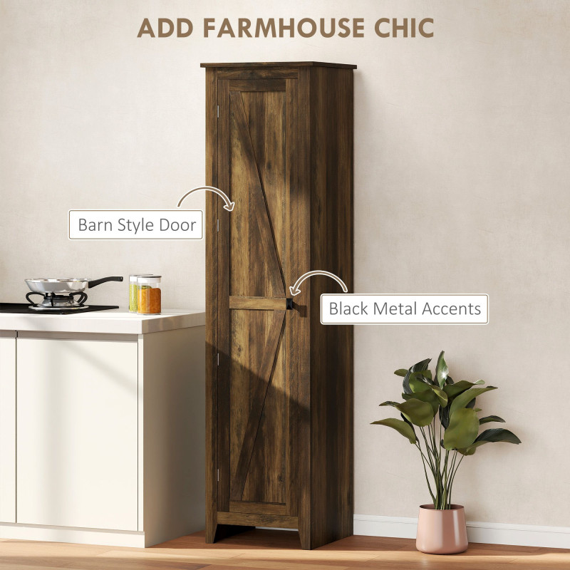 67" Farmhouse Kitchen Pantry Storage Cabinet with Barn Door, Kitchen Pantry Cabinet with Adjustable Shelves, Brown