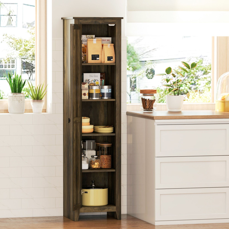 67" Farmhouse Kitchen Pantry Storage Cabinet with Barn Door, Kitchen Pantry Cabinet with Adjustable Shelves, Brown