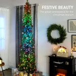 9ft Christmas Tree with Colourful DIY Synchronized LEDs, Hinged Pencil Xmas Tree with Remote, Daily Timer, Green