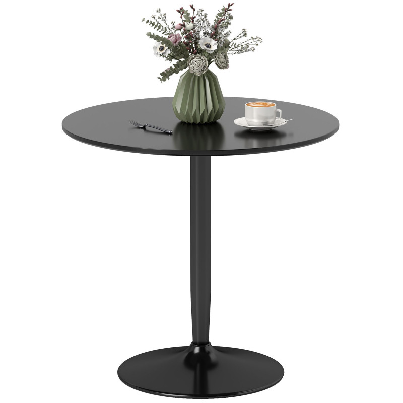 Modern Kitchen Table for 2 People, Round Dining Table with Steel Base for Living Room, Dining Room, Black