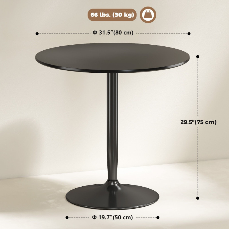 Modern Kitchen Table for 2 People, Round Dining Table with Steel Base for Living Room, Dining Room, Black