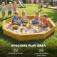Qaba Wooden Kids Wooden Sandbox with Large Canopy, Outdoor Sand Box with 4 Bench Seats, Bottom Liner for Aged 3-8, Yellow