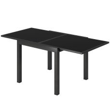 Aluminum Expandable Outdoor Dining Table with Tempered Glass Tabletop and Aluminum Frame, for Garden, Backyard, Black