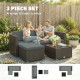 3 Pieces Patio Furniture Set with Cushions, Outdoor PE Rattan Wicker Conversation Corner Sofa Set, Dark Grey