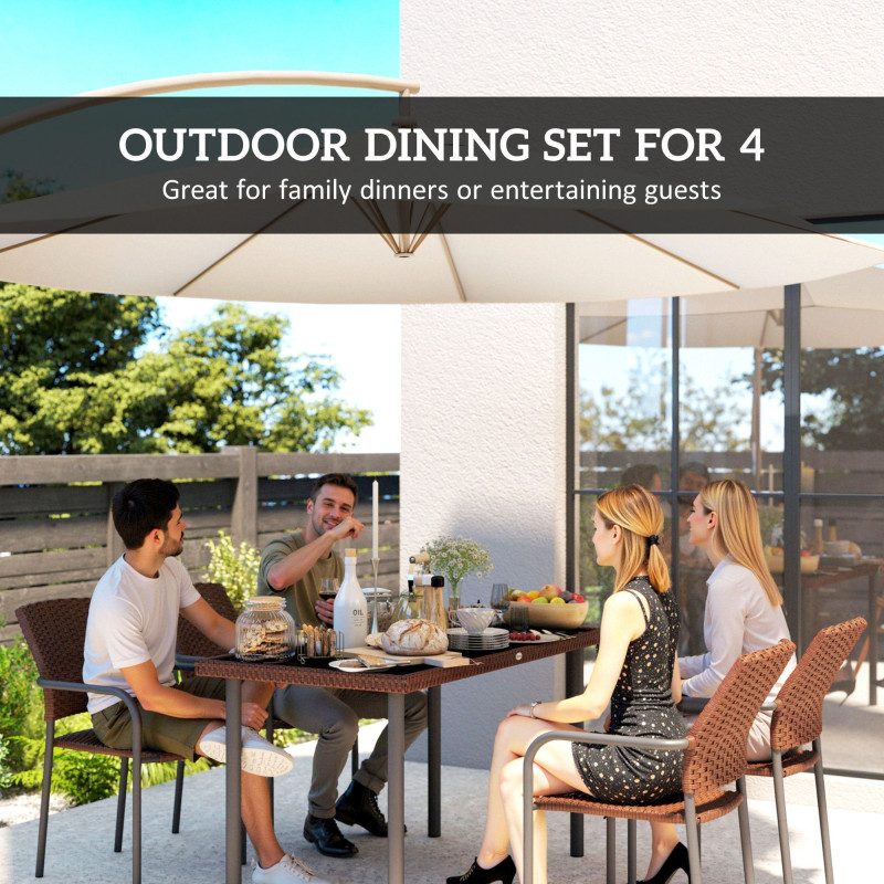 5 Pieces Outdoor Dining Set for 4, PE Wicker Rattan Patio Furniture Set with Stackable Chairs and Glass Table Top