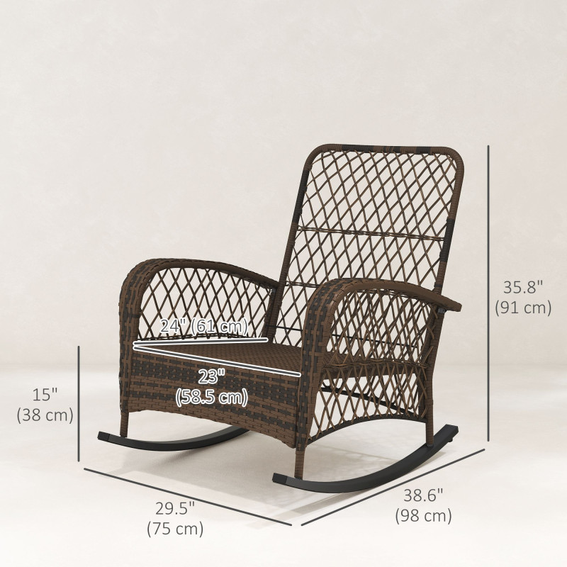 Outdoor Wicker Rattan Rocking Chair Patio Rocker with Thick Cushions for Garden Backyard Porch, Black