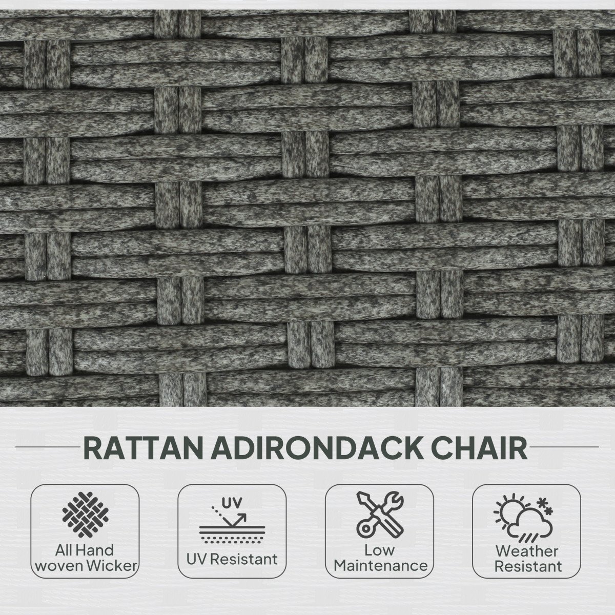 Wicker Adirondack Chair, PE Rattan Outdoor Fire Pit Chair Muskoka Chair with Cushions, Heather Grey