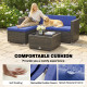 3 Pieces Patio Furniture Set with Cushions, Outdoor PE Rattan Wicker Conversation Corner Sofa Set with Glass Top Table