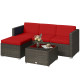 3 Pieces Patio Furniture Set with Cushions, Outdoor PE Rattan Wicker Conversation Corner Sofa Set with Glass Top Table