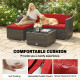 3 Pieces Patio Furniture Set with Cushions, Outdoor PE Rattan Wicker Conversation Corner Sofa Set with Glass Top Table