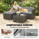 3 Pieces Patio Furniture Set with Cushions, Outdoor PE Rattan Wicker Conversation Corner Sofa Set with Glass Top Table