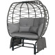 Double Outdoor Glider Egg Chair, Outdoor Loveseat Glider with Cushions and Pillows, Dark Grey