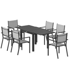 7 Pieces Outdoor Dining Set, Aluminum Patio Table and Chairs Set for 6 with Extendable Tabletop and Stackable Chairs