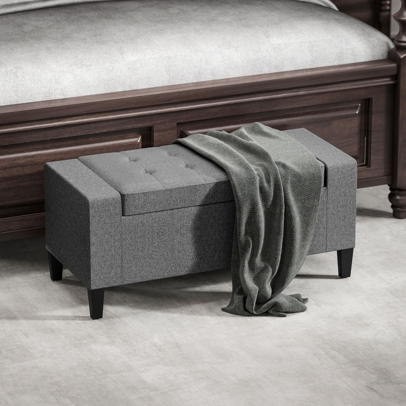Storage Ottoman Bench Linen-Touch Fabric Tufted Chest Footstool with Flipping Top, Grey
