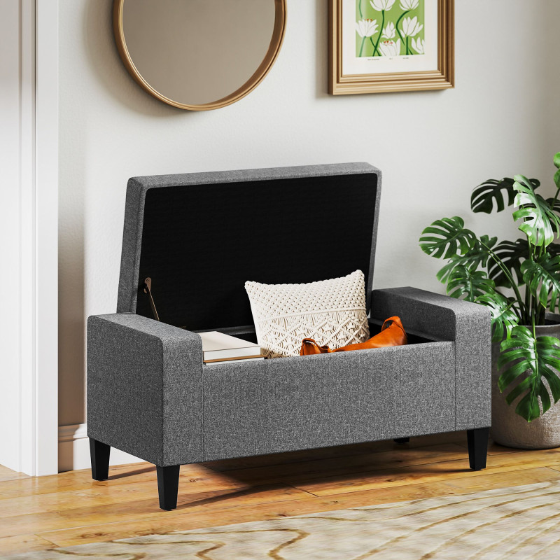 Storage Ottoman Bench Linen-Touch Fabric Tufted Chest Footstool with Flipping Top, Grey
