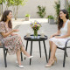 19.5" Round Patio Table, Small Outdoor Patio Coffee Side End Table with Plastic Tray-Style Top, Metal Legs, Black