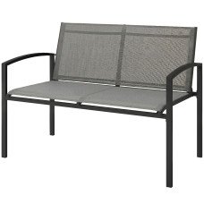 Outdoor Garden Bench, 44 in Metal Patio Garden Park Bench with Breathable Mesh Fabric, 484 lb Load Capacity, Grey